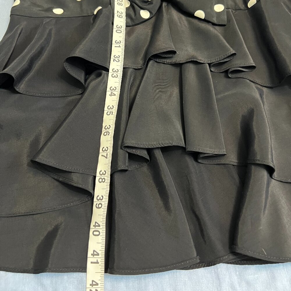 Vintage GACCINA Black Polka Dot Dress Bow Ruffle Hem Retro 80s Size 3/4 Rayon - Picture 11 of 11